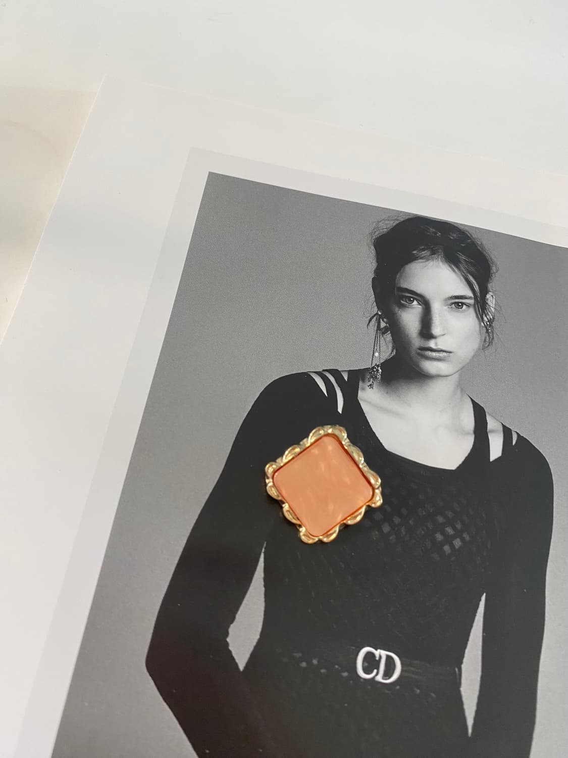 빈티지 피치 스퀘어 브로치 앤틱 수입 상품이미지1