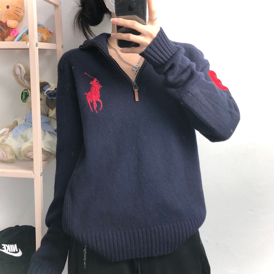폴로 남+빨 대대장 올드 빅포니 니트 반집업 상품이미지2