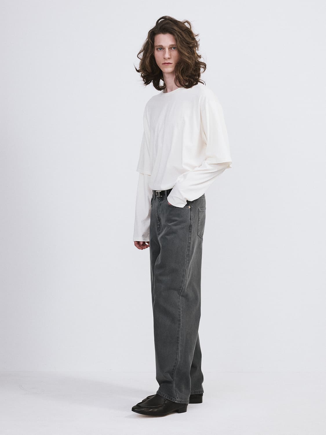 렉토 26SS 오버사이즈 캐시미어 레이어드 긴팔 티셔츠 아이보리 상품이미지3