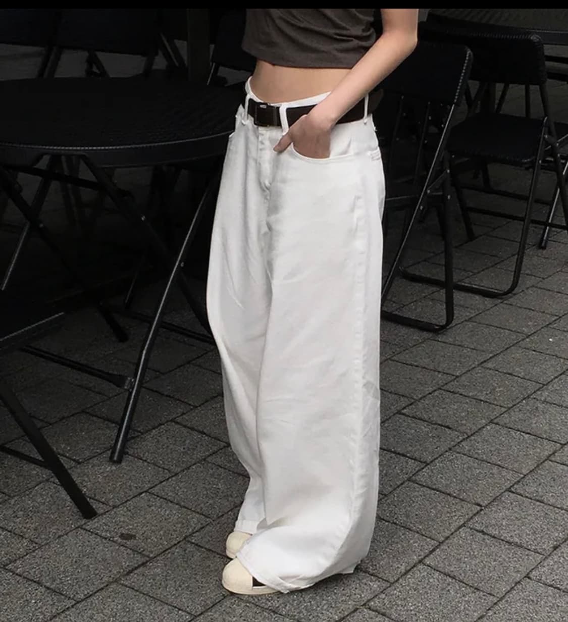 화이트 와이드 데님팬츠 상품이미지1