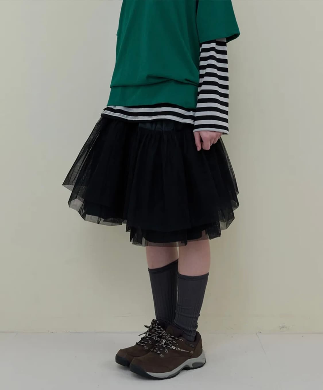 노컨텐츠 메쉬 플레어 스커트 블랙 상품이미지1