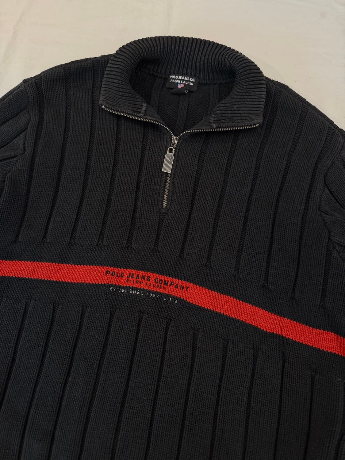 희귀) 폴로진스 하프집업 코튼 케이블 니트 블랙 상품이미지2