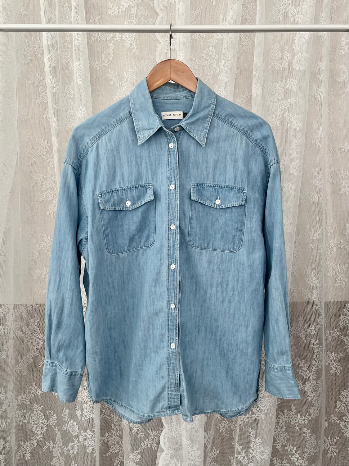 S) 파사드패턴 데님 셔츠 연청 상품이미지1