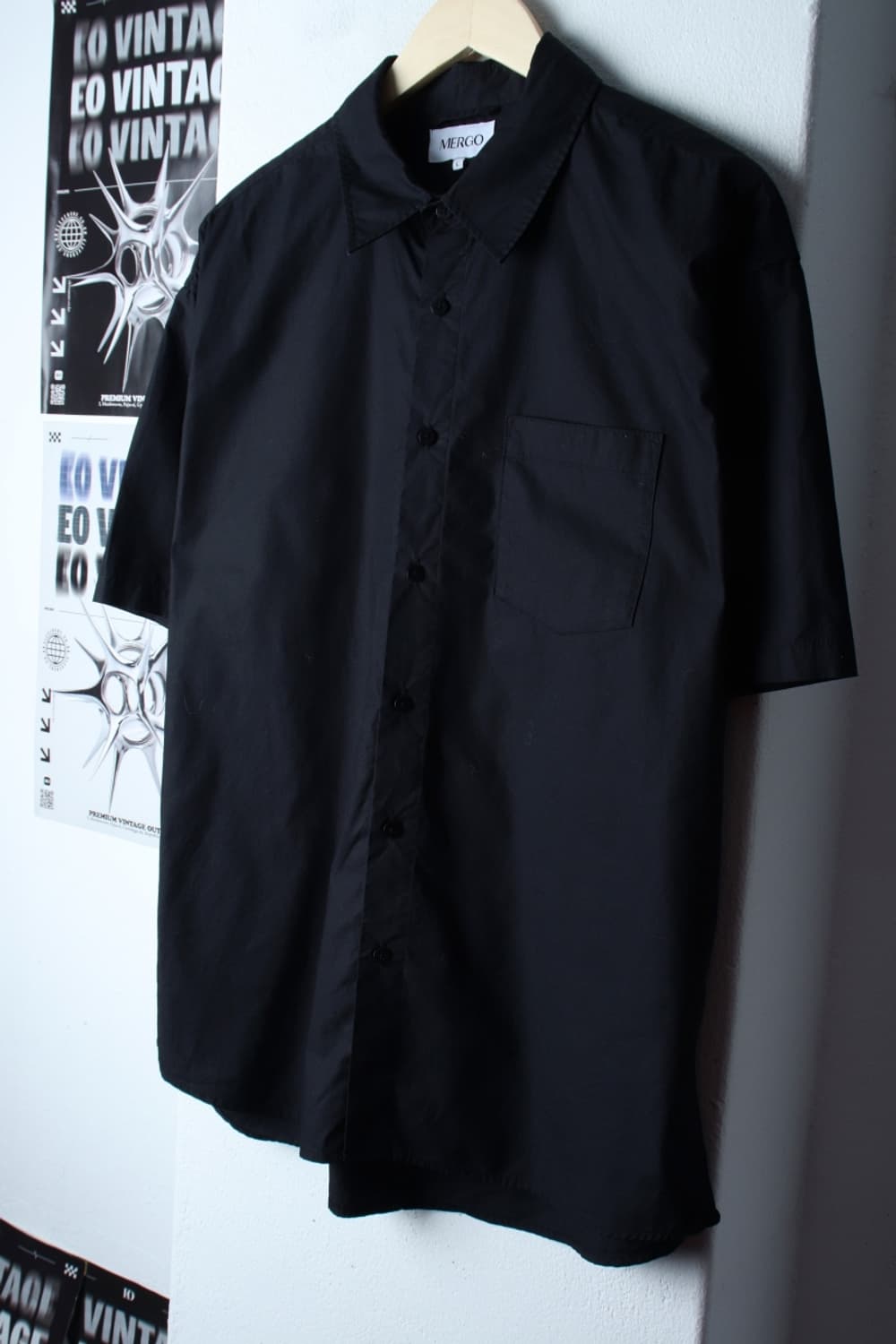 (L-XL) 메르고 반팔 카라 티셔츠 셔츠 남방 무지 블랙-H31425 상품이미지1