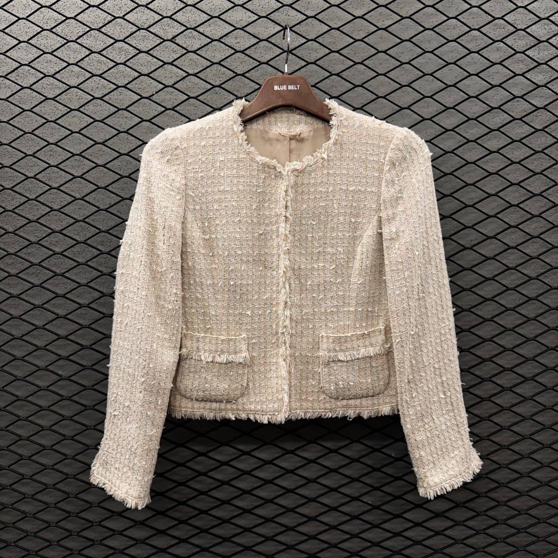 JPN VINTAGE 클래식 트위드자켓 믹스블렌드 프린지마감 디테일 핑크 상품이미지2