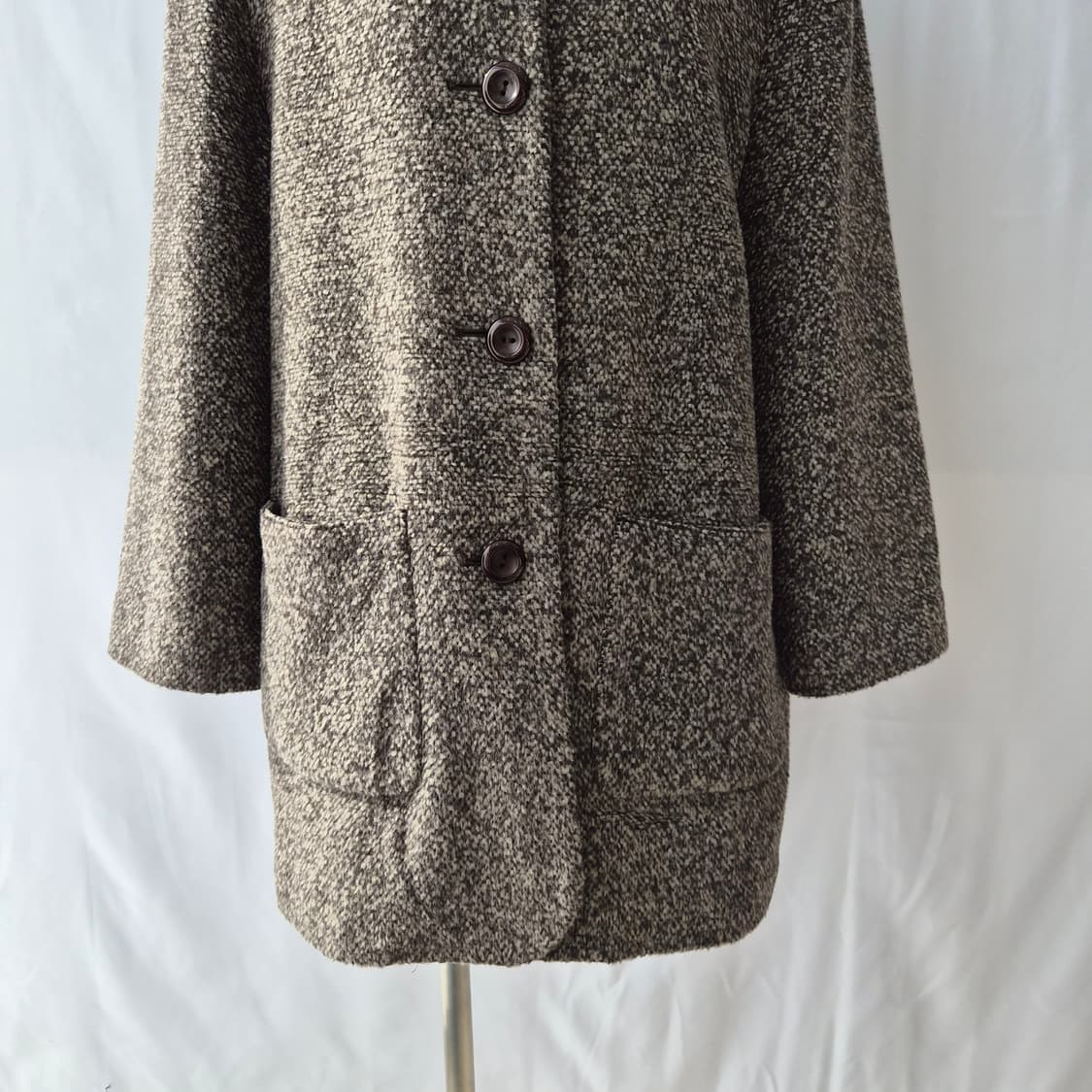 CINAMON 울100% 브라운믹스 부클 하프코트 상품이미지5