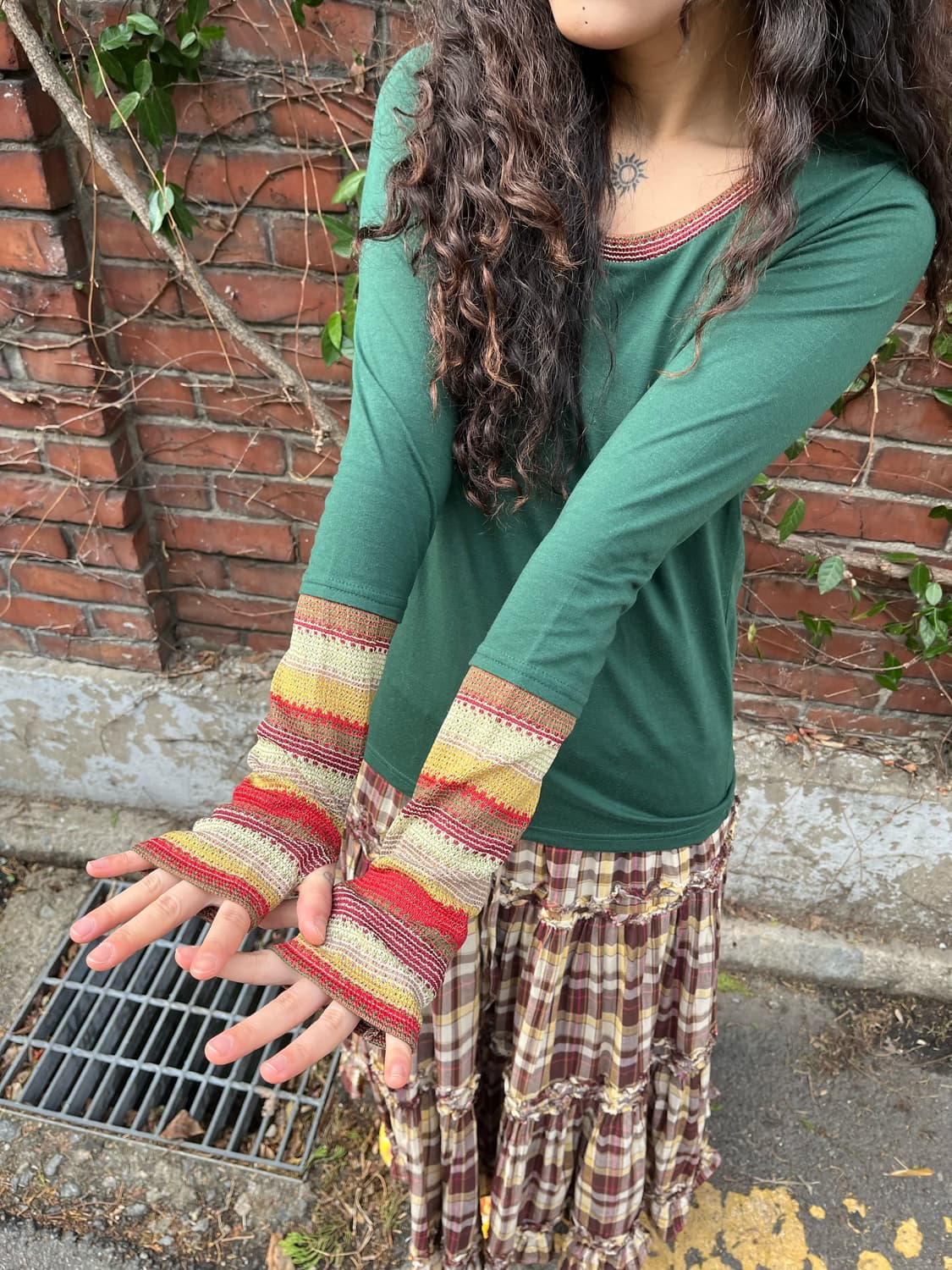 카키 그린 소매 워머 롱 슬리브 상품이미지2