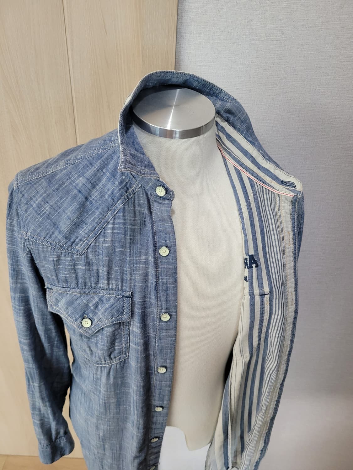 쉐인진 Shane 남자 샴브레이 웨스턴 셔츠 L 블루 상품이미지7