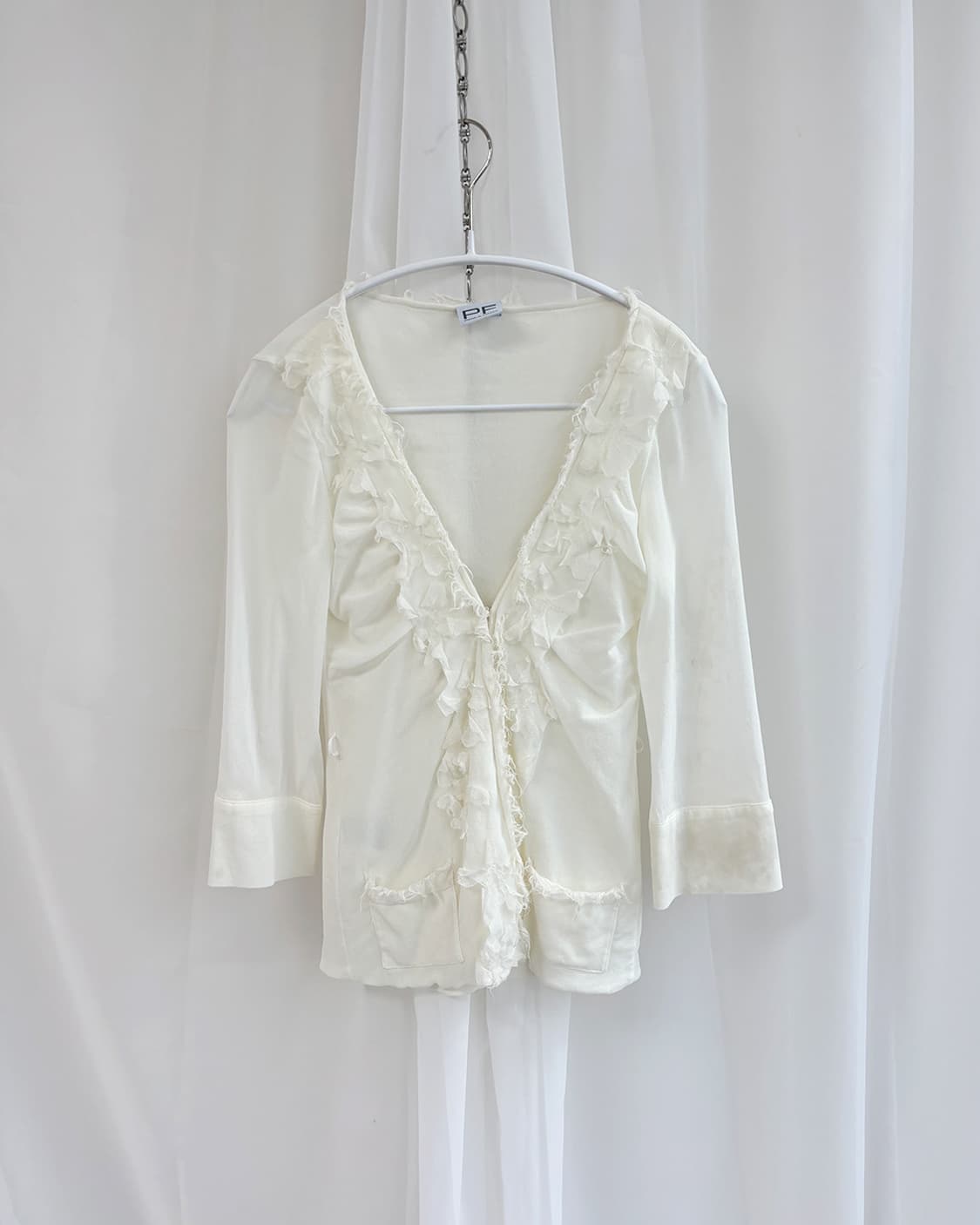 PAOLA FRANI 크리미 셔링 후크 시스루 7부 가디건 상품이미지4