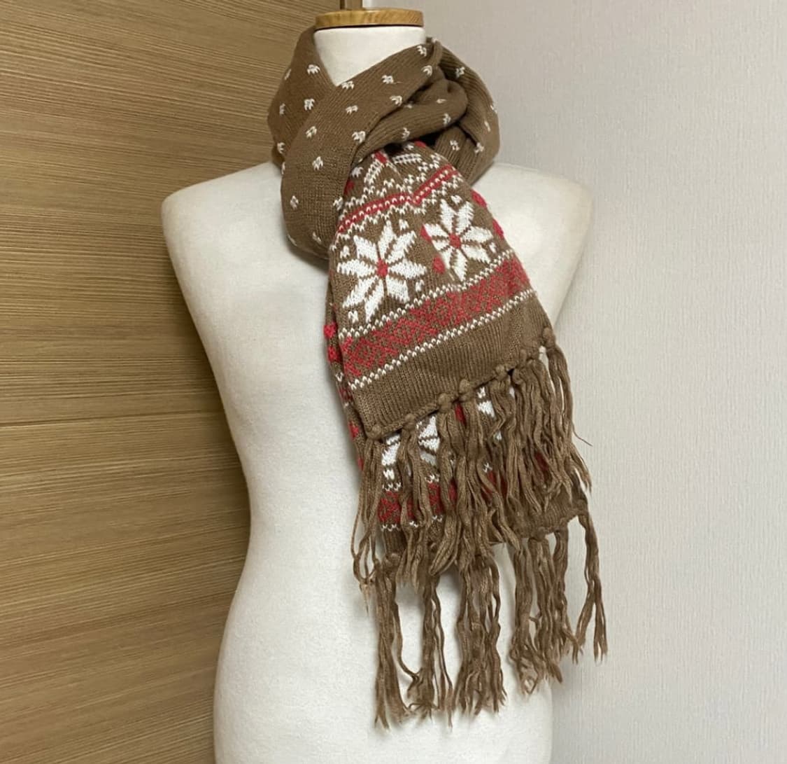 모리걸 사와코 일본 빈티지 노르딕 니트 머플러 목도리 라떼갸루 상품이미지1