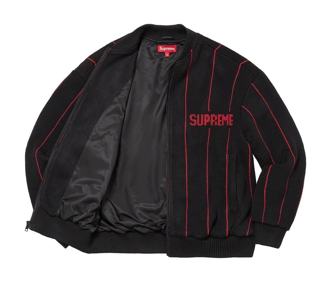 슈프림 핀스트라이프 바시티 집업 스웨터 미듐 상품이미지1