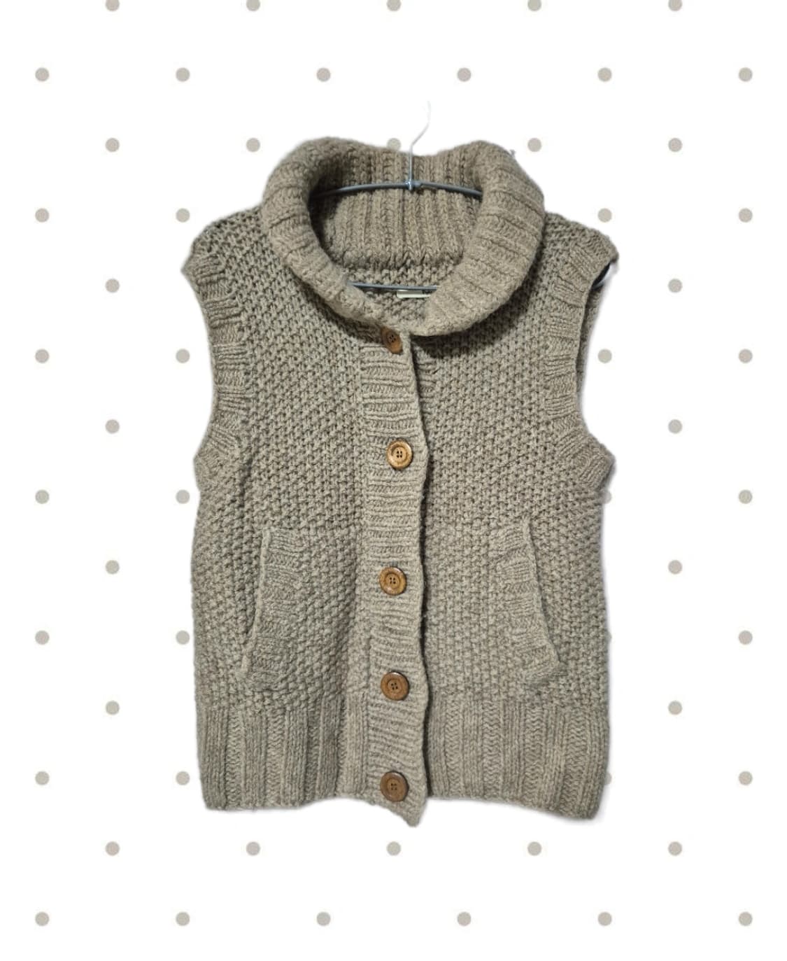 빈티지 모리걸 브라운 우드단추 니트 조끼 베스트 상품이미지1