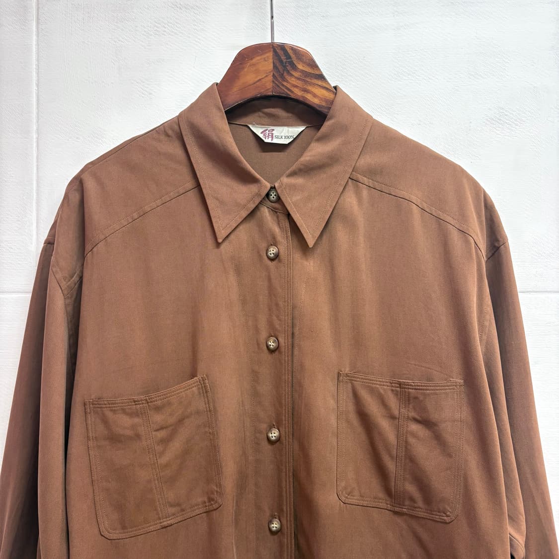 일본빈티지 브라운 클래식 실크 셔츠 남방 상품이미지2