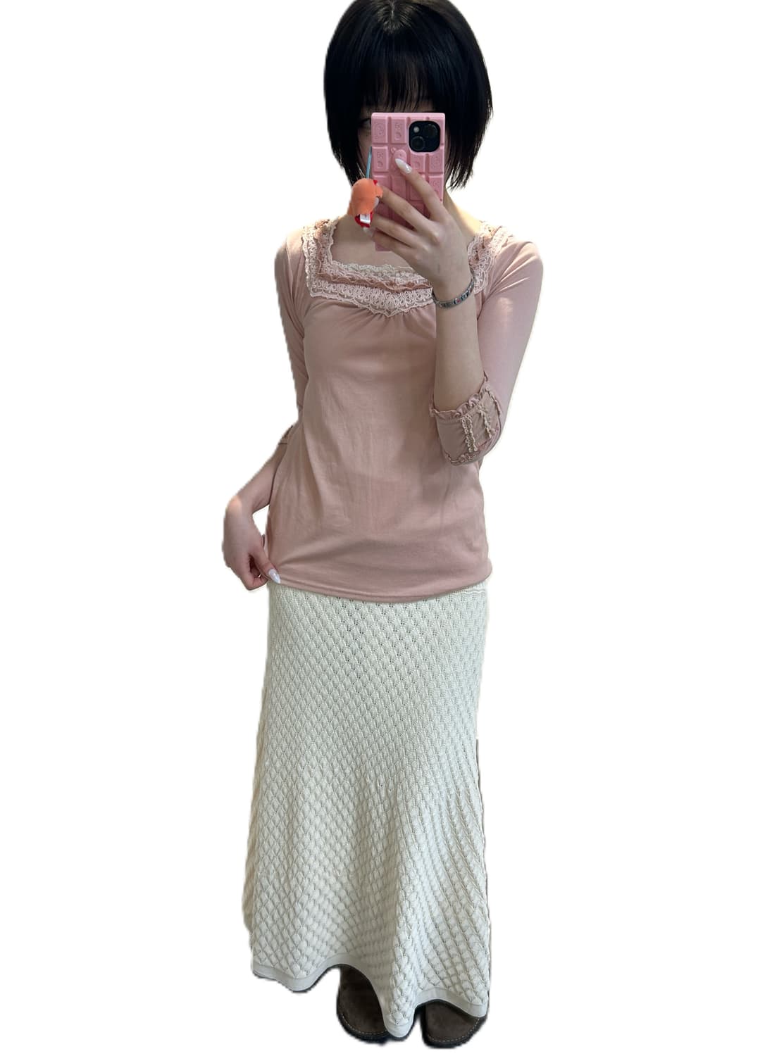 axes femme 레이스 스퀘어넥 7부 티셔츠 상품이미지4