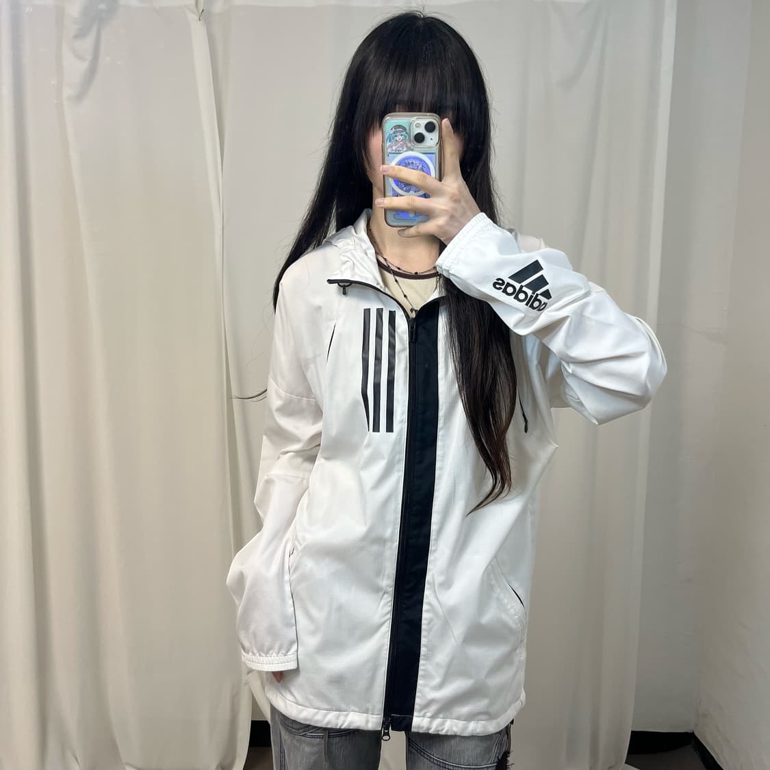 Adidas white running two-way windbreaker 상품이미지1