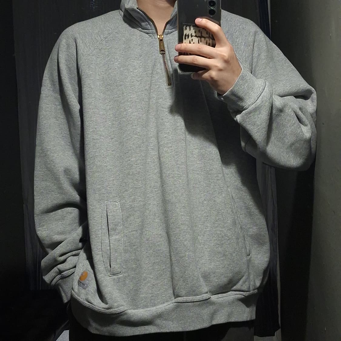 칼하트 그레이 모크넥 반집업 릴렉시드 아노락 기모 긴팔 티셔츠 롱슬리브 상품이미지1