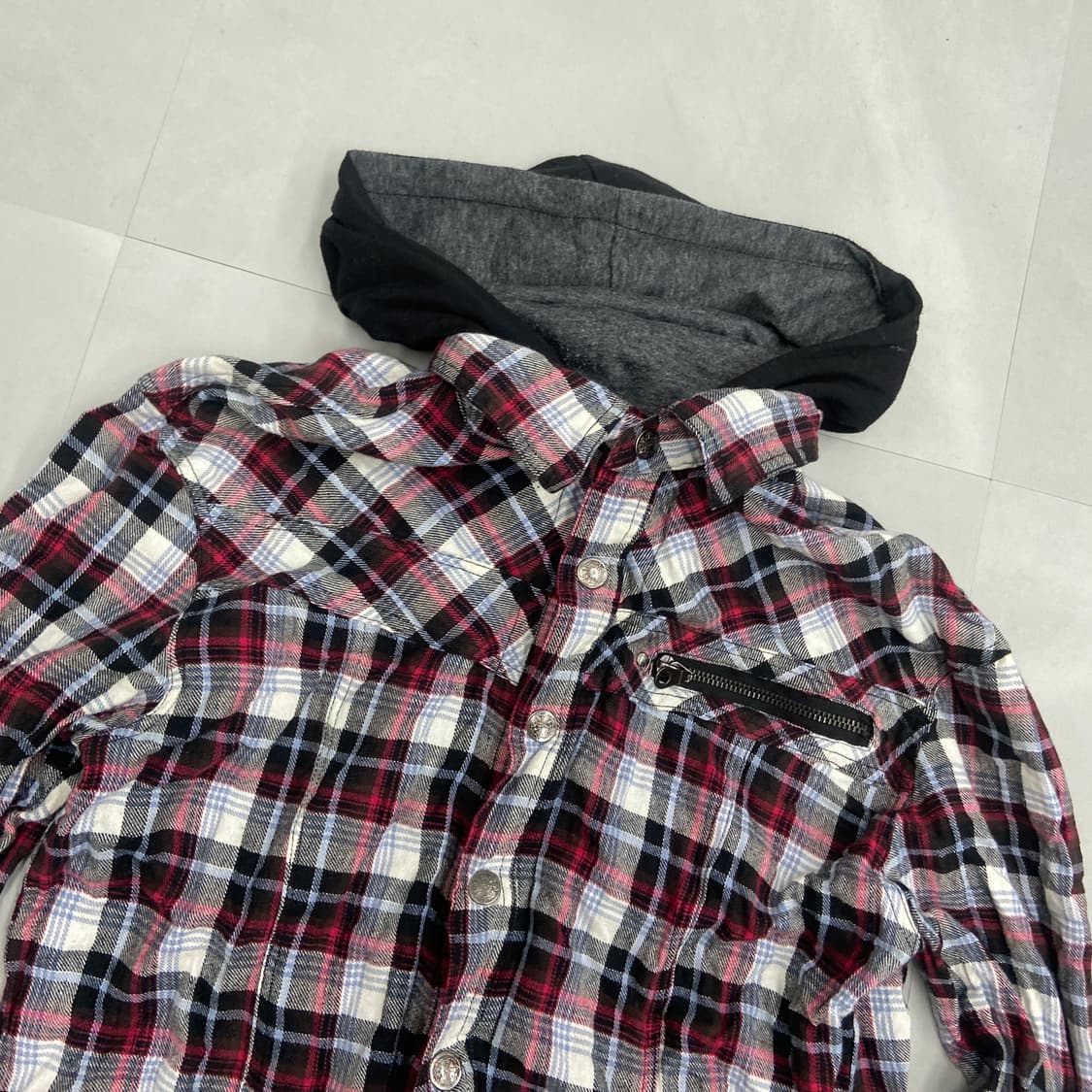 일본빈티지 체크셔츠 후드집업 상품이미지3