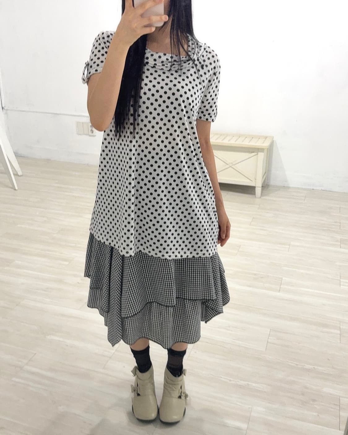  Check Layered Asymmetrical Midi Skirt 상품이미지6