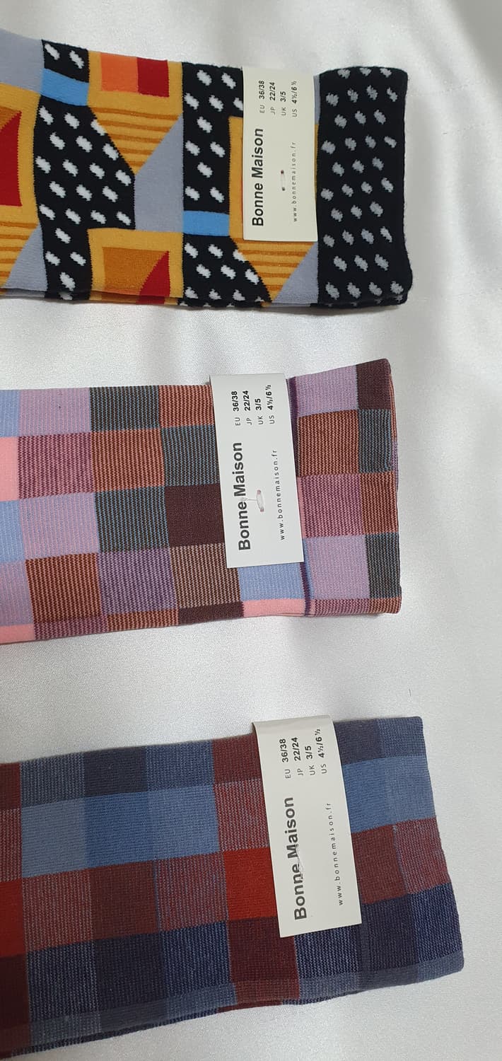 오렌지 옐로우 블루 레드 체크 Bonne Maison 본메종 양말 상품이미지4