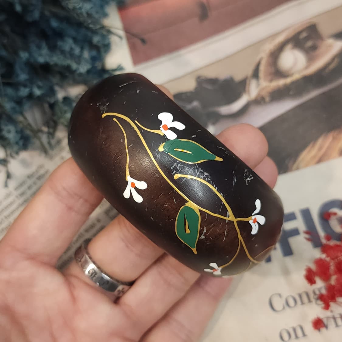 90s 프랑스 빈티지 팔찌 플로럴 커프 뱅글 빈티지 쥬얼리 상품이미지3