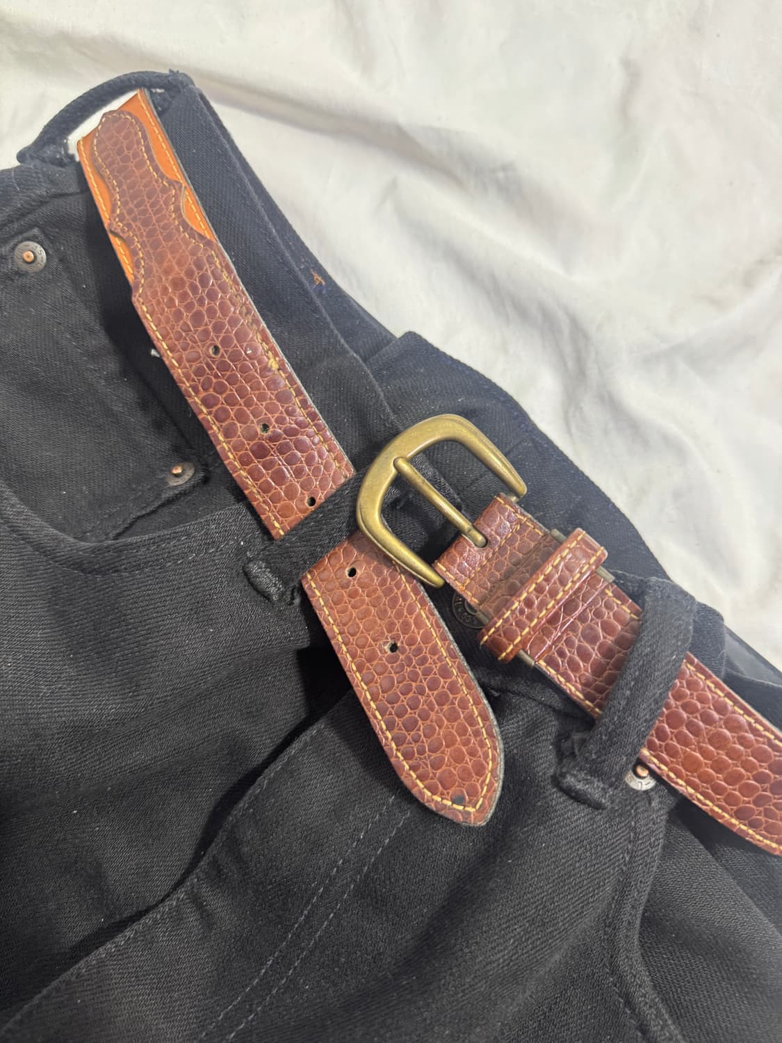 빈티지 크로커다일 웨스턴 레더 벨트 상품이미지4