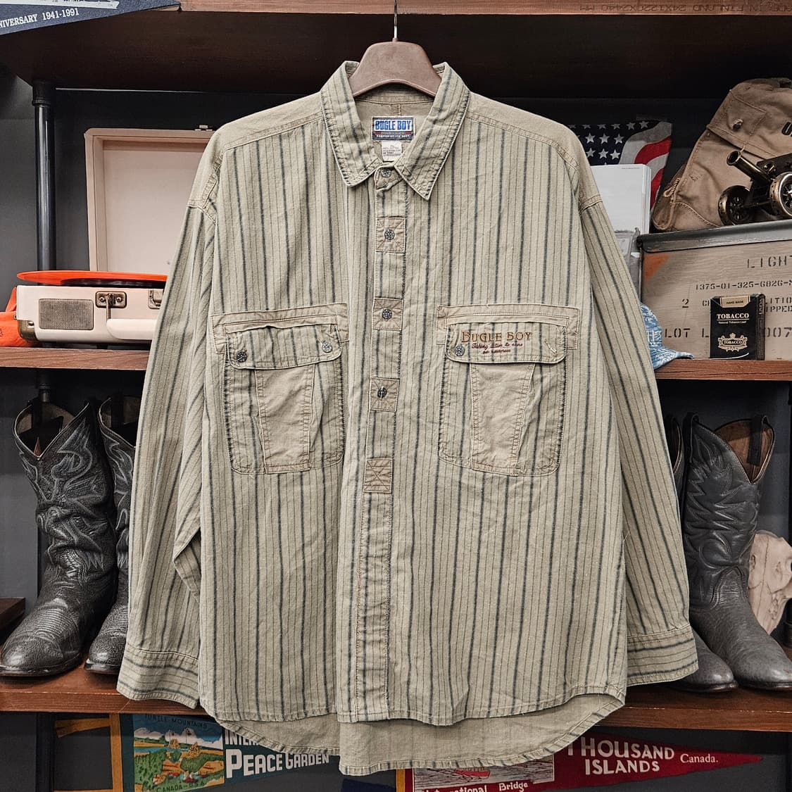 90s 부글보이 유틸리티 포켓 스트라이프 풀오버 셔츠 N1127 상품이미지1