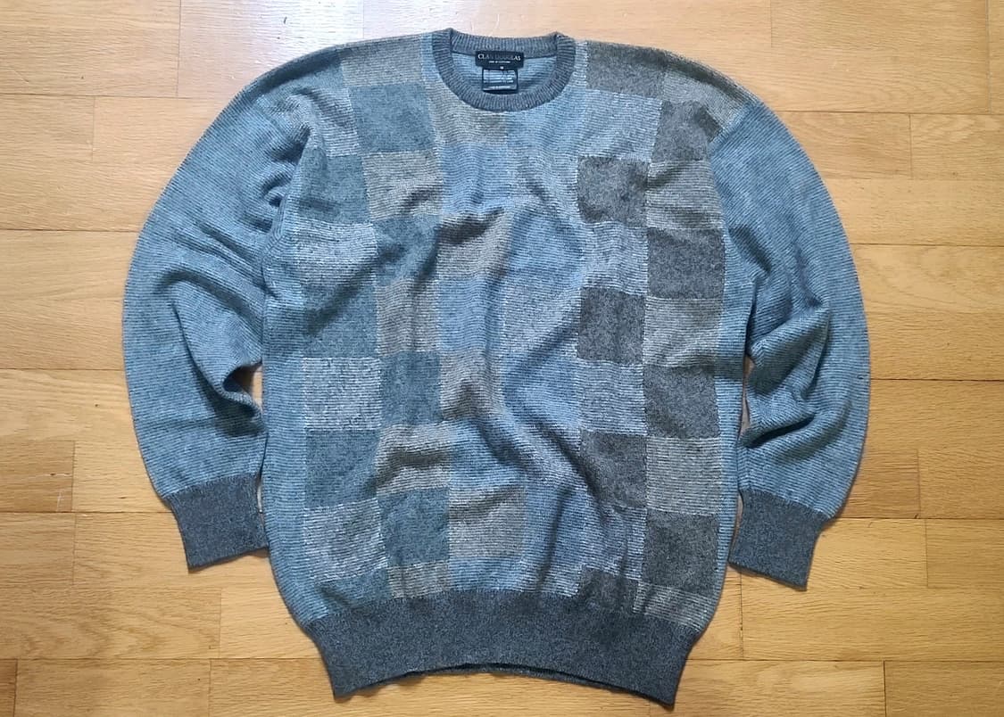 Clan Douglas 스코틀랜드산 캐시미어 95% 블록체크 니트 상품이미지3