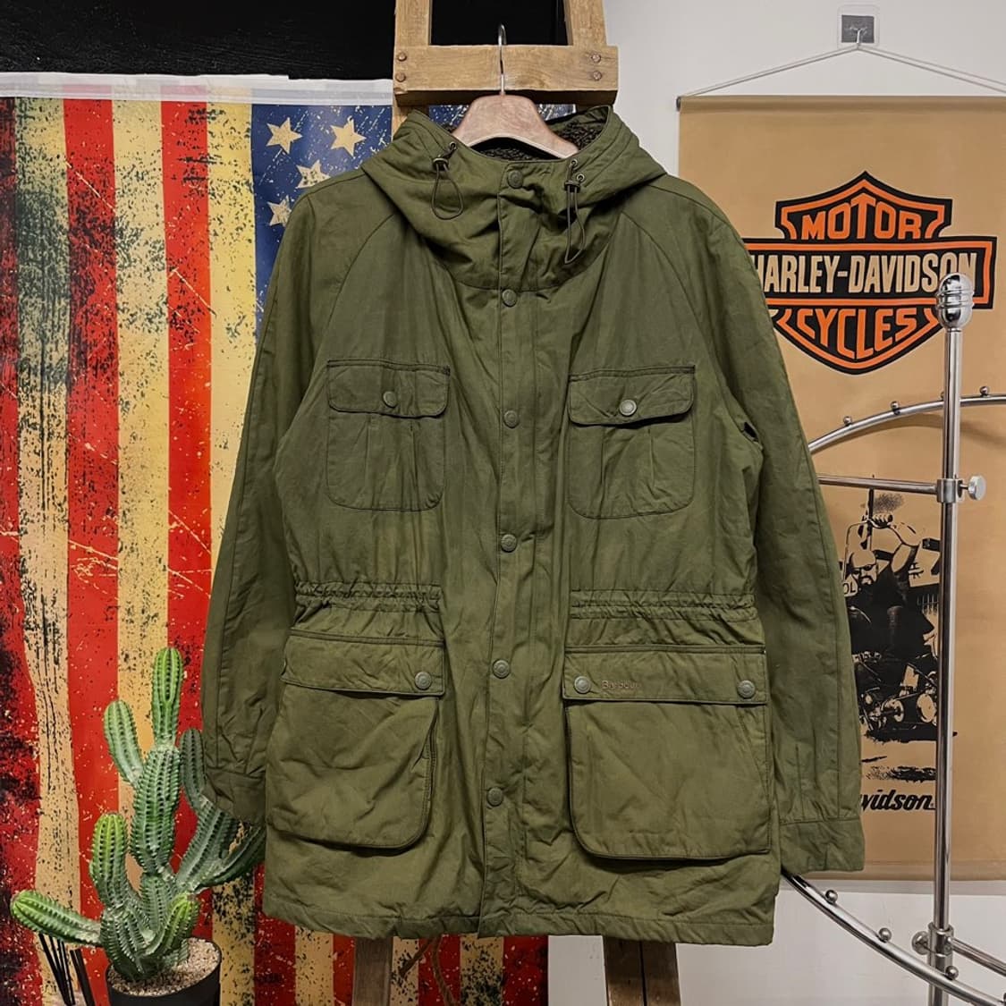 바버 쉐르파 라이닝 클래식 타탄 왁스 코튼 자켓 파카 N000 상품이미지1