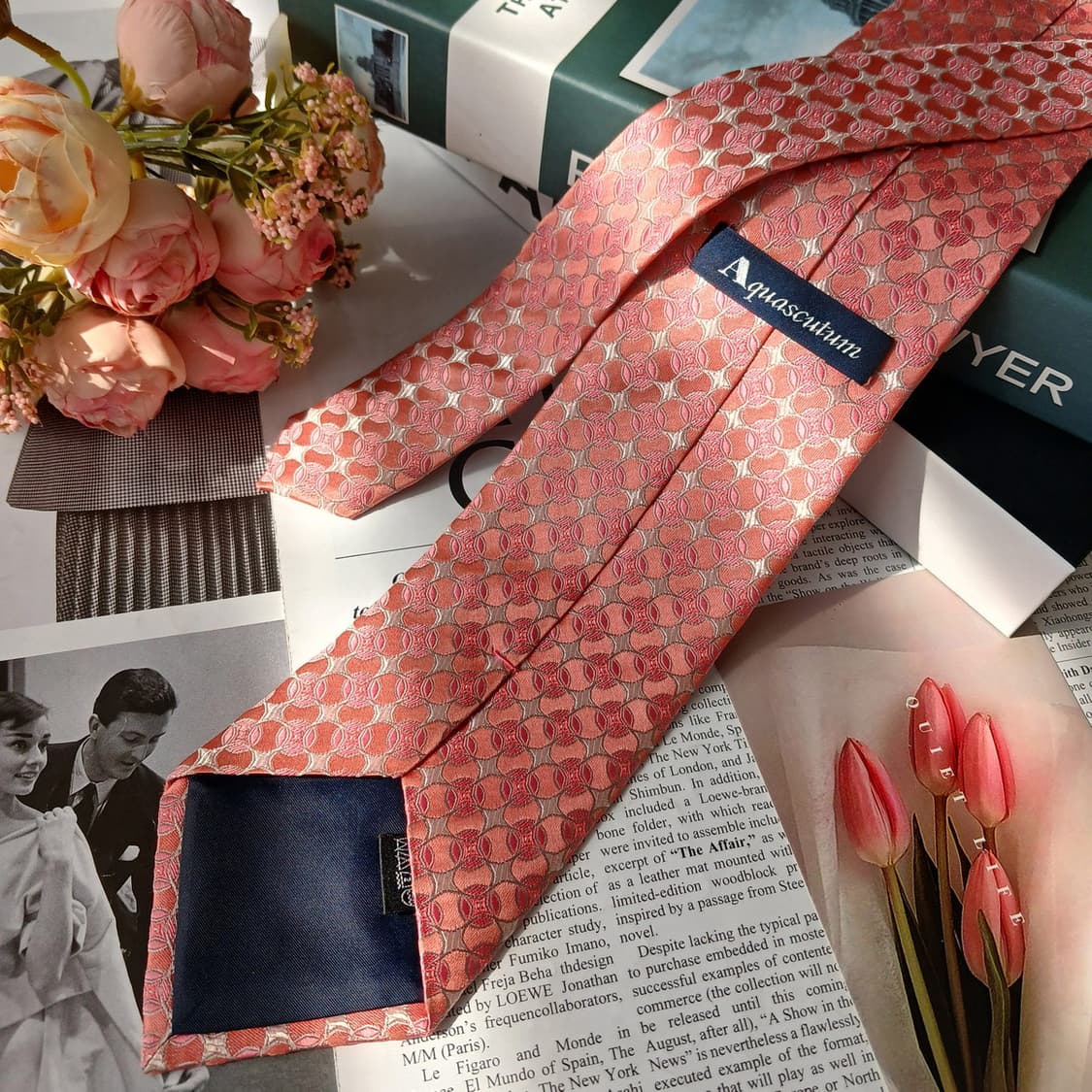 아쿠아스큐텀 실크 핑크 패턴 넥타이 9.2cm A+등급 E785
 상품이미지5