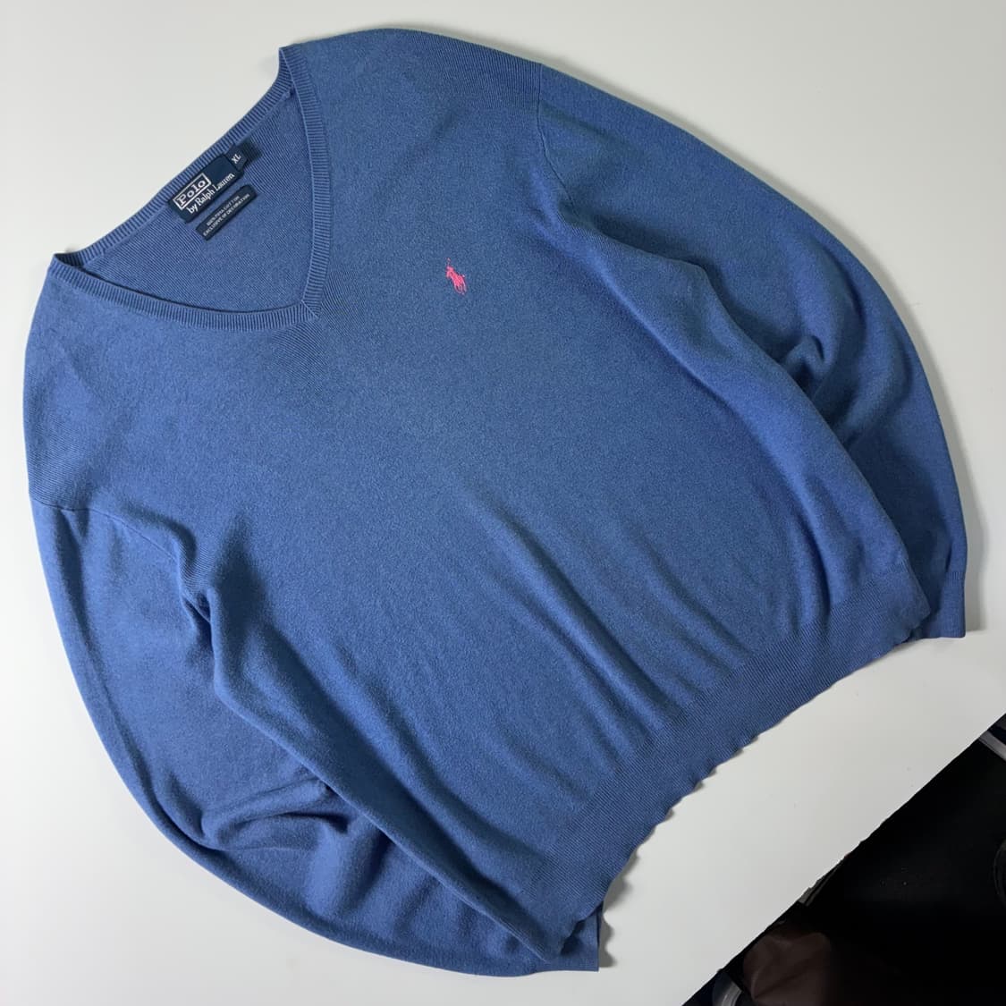 Polo  폴로 랄프로렌 자수 피마코튼 블루 브이넥 니트  상품이미지2