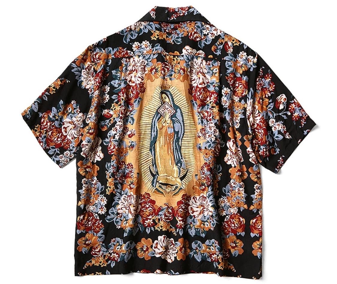 캐피탈 5) 실크 레이온 샴페인 마리아 패턴 랭글 칼라 알로하 셔츠 블랙 상품이미지3