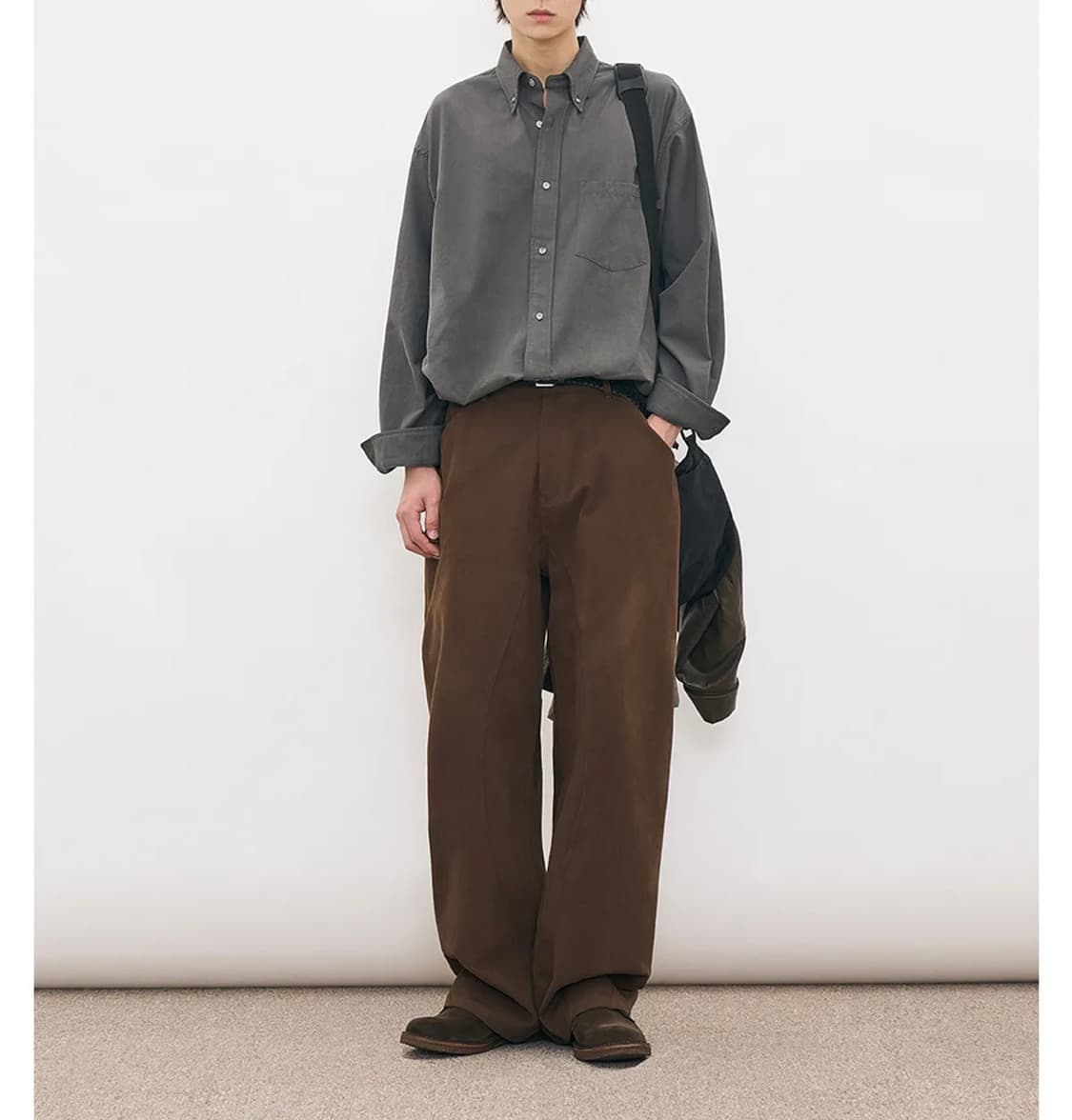 파르티멘토 커브드 절개 와이드 치노팬츠 브라운(S) 배기팬츠유니클로키뮤어 상품이미지3