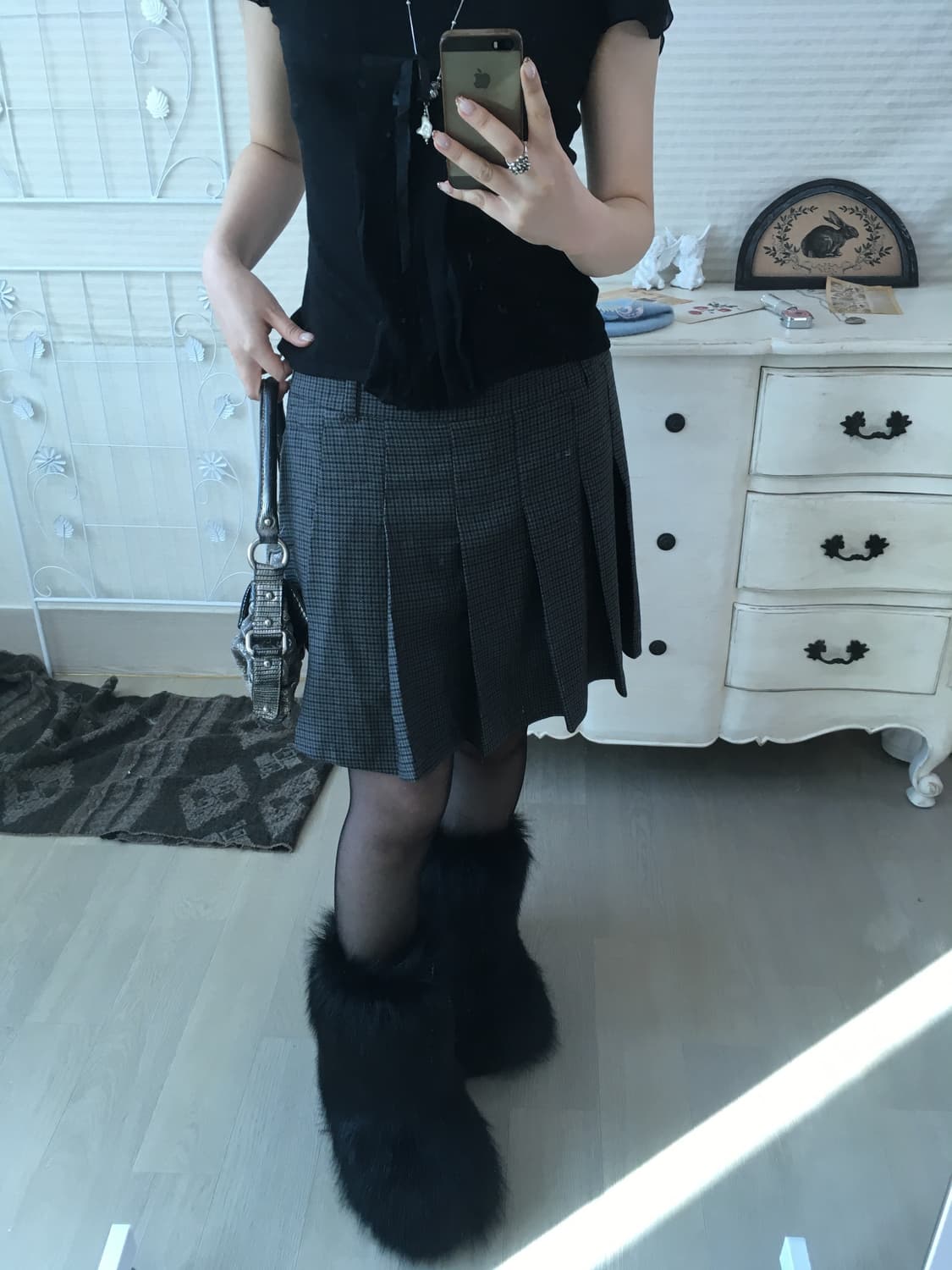 jpn vintage charcoal herringbone skirt 상품이미지6