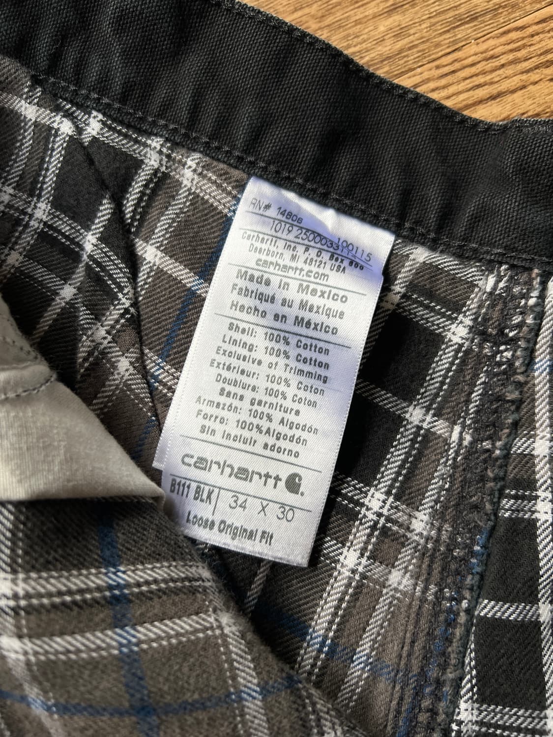 [34]칼하트 USA 체크 라이닝 데미지드 블랙 싱글니 워크 팬츠 상품이미지7