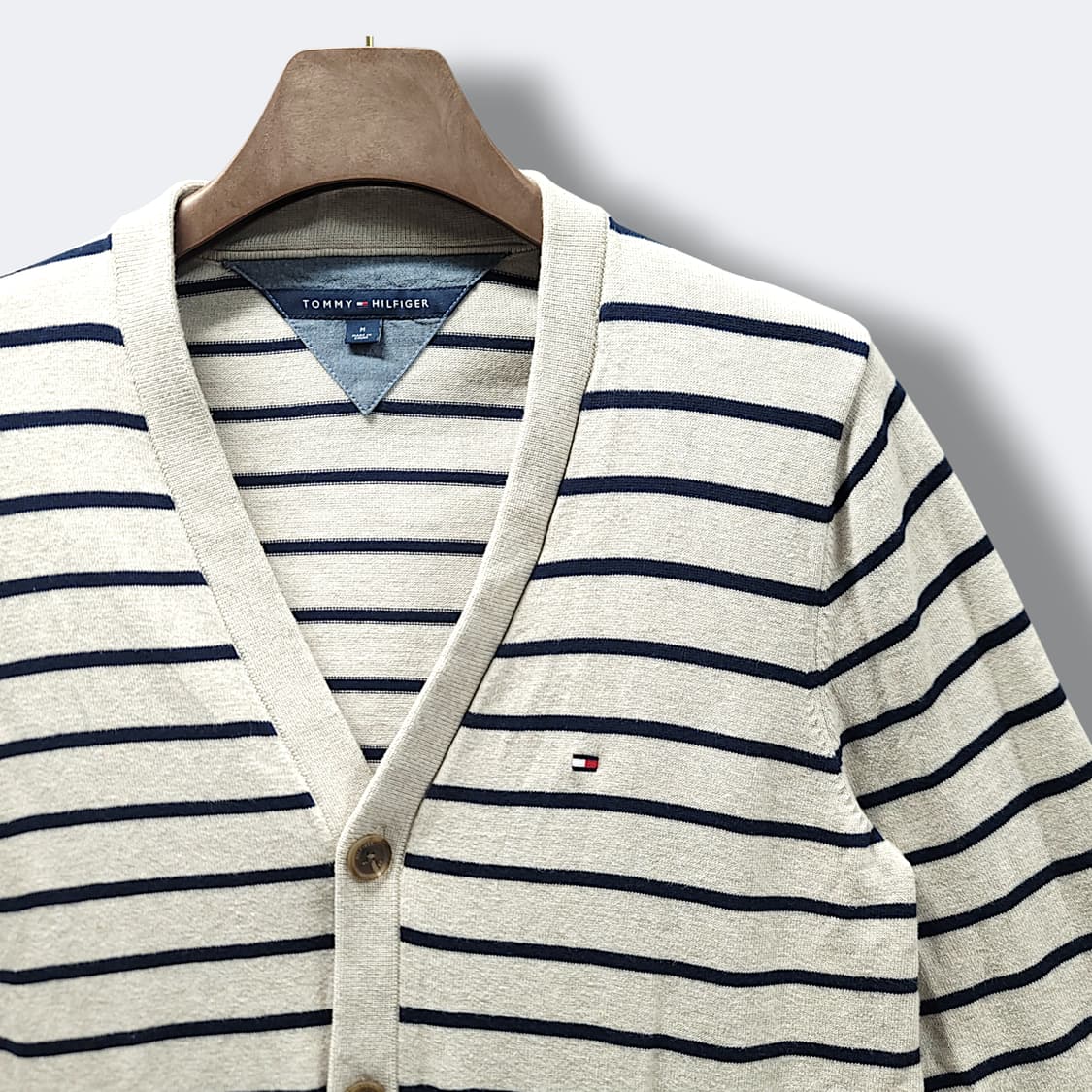 [M] 타미힐피거 아이보리 네이비스트라이프 포켓 가디건 상품이미지4