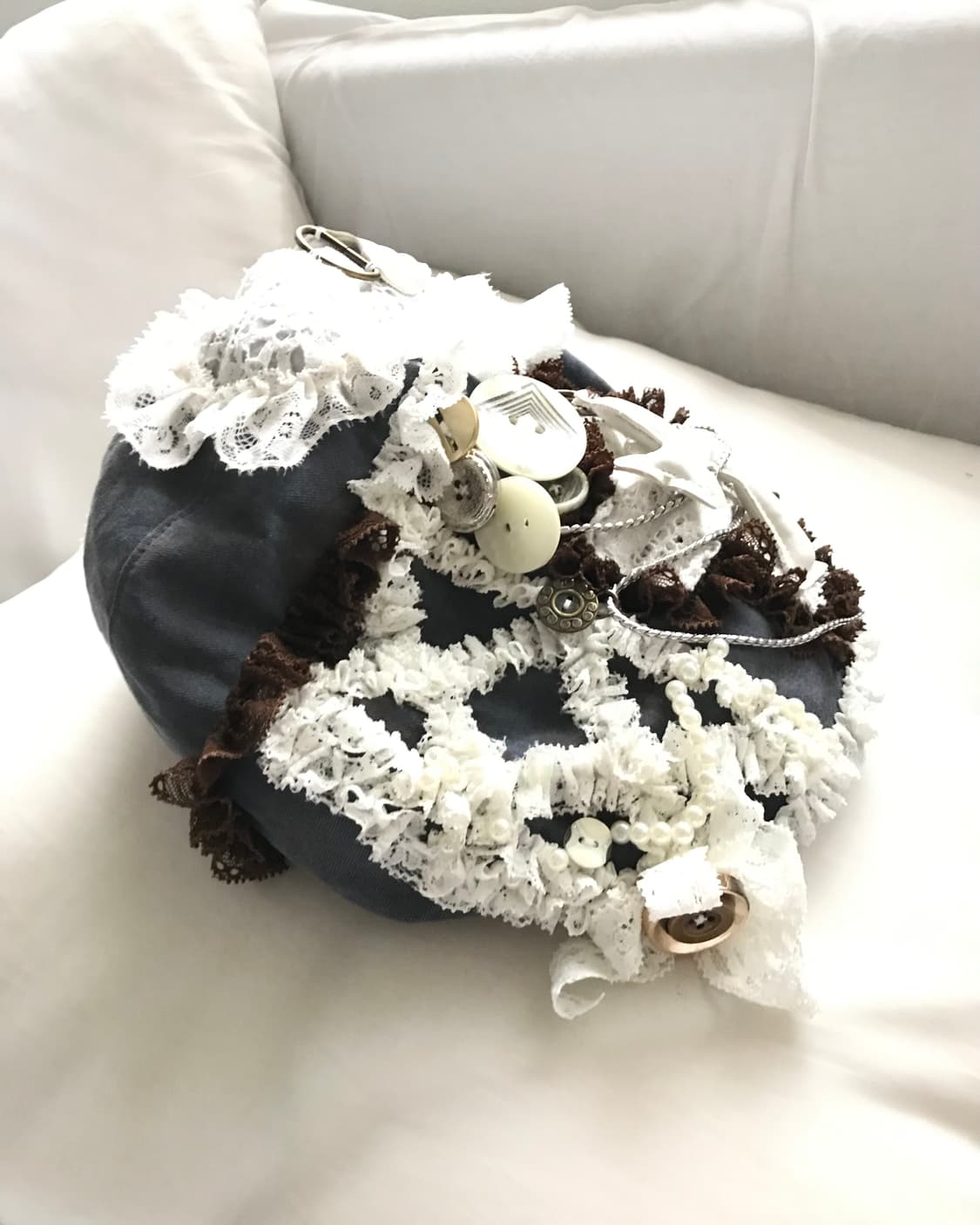 Custom🐾)Denim✝️+🗝️ lace mix huntingcap 상품이미지5