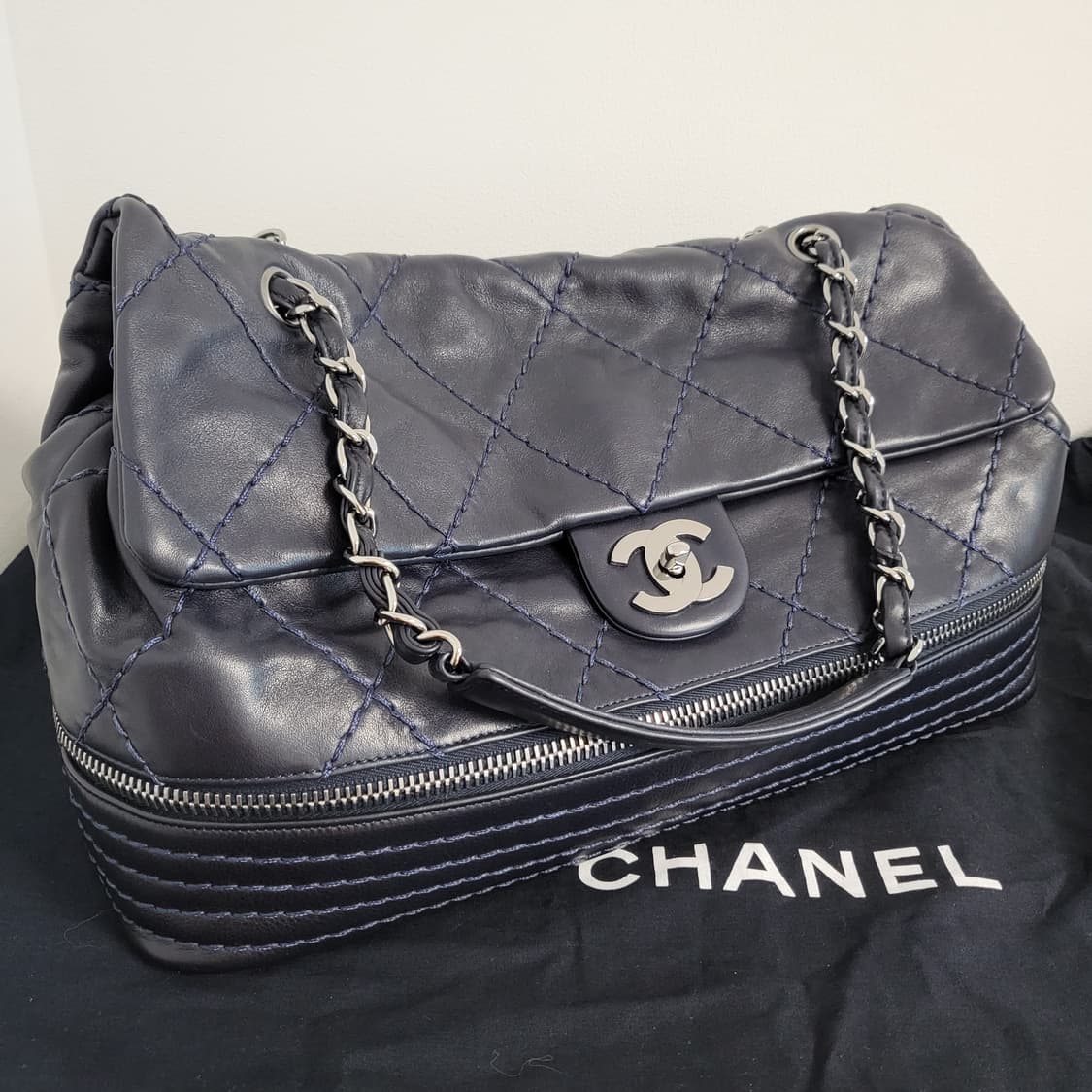 CHANEL 샤넬 정품 램스킨 CC 퀼팅 은장체인 투체인 숄더백 크로스백 상품이미지10