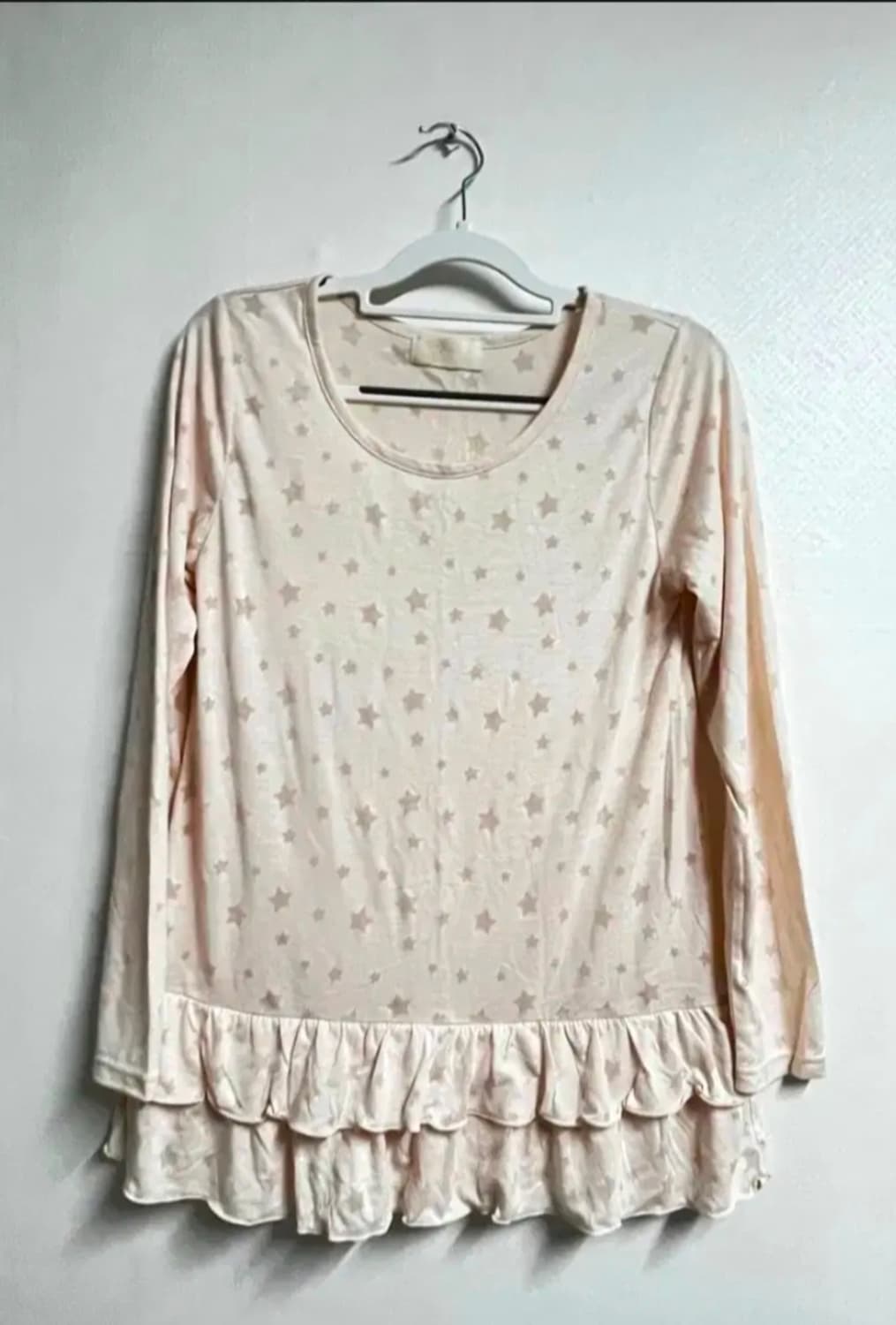 빈티지 별무늬 살구 프릴 레이어드 티셔츠 상품이미지1