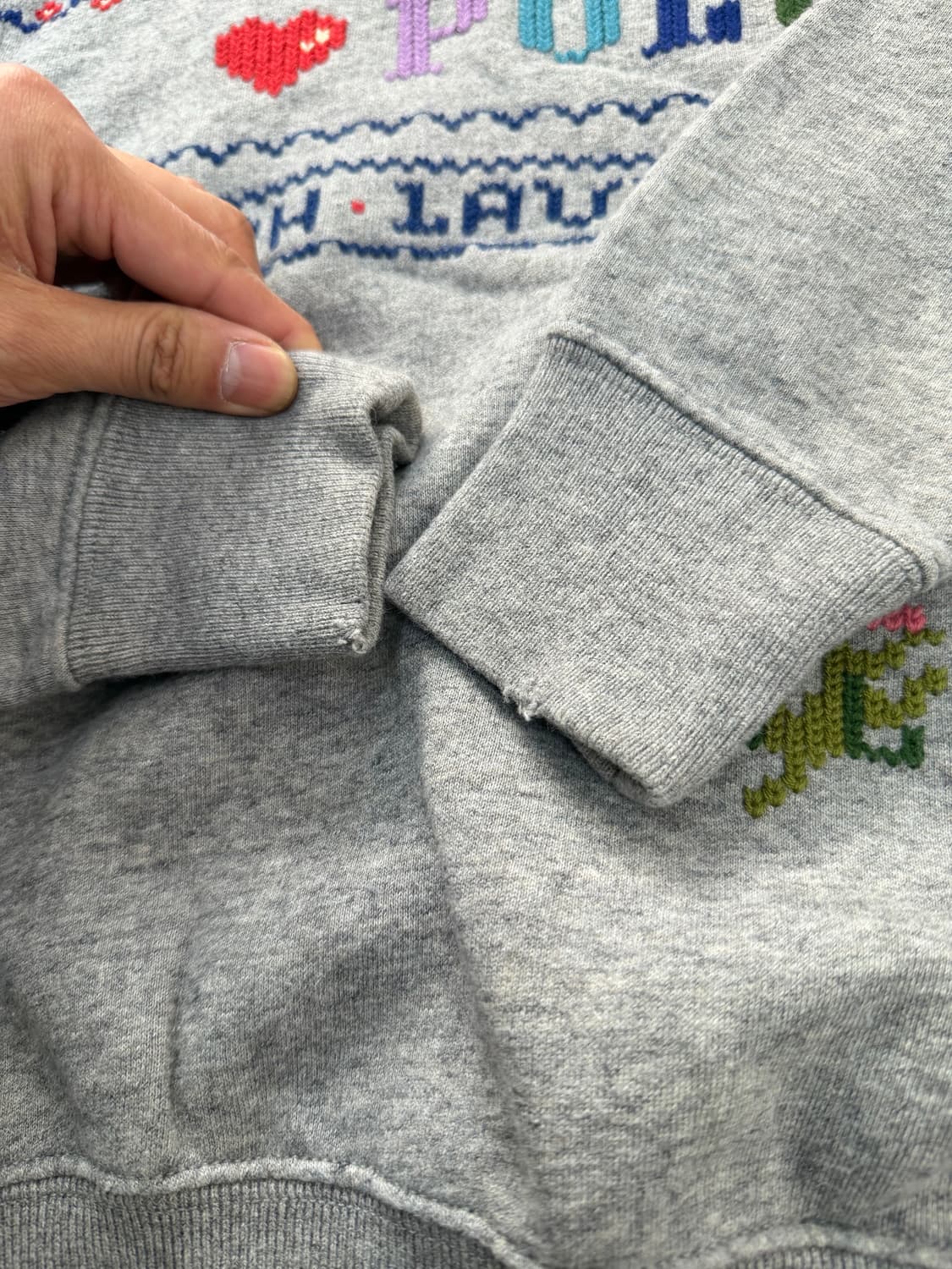 정품) 폴로랄프로렌 여성 오버핏 크로스스티치 베어 맨투맨 XS 상품이미지4