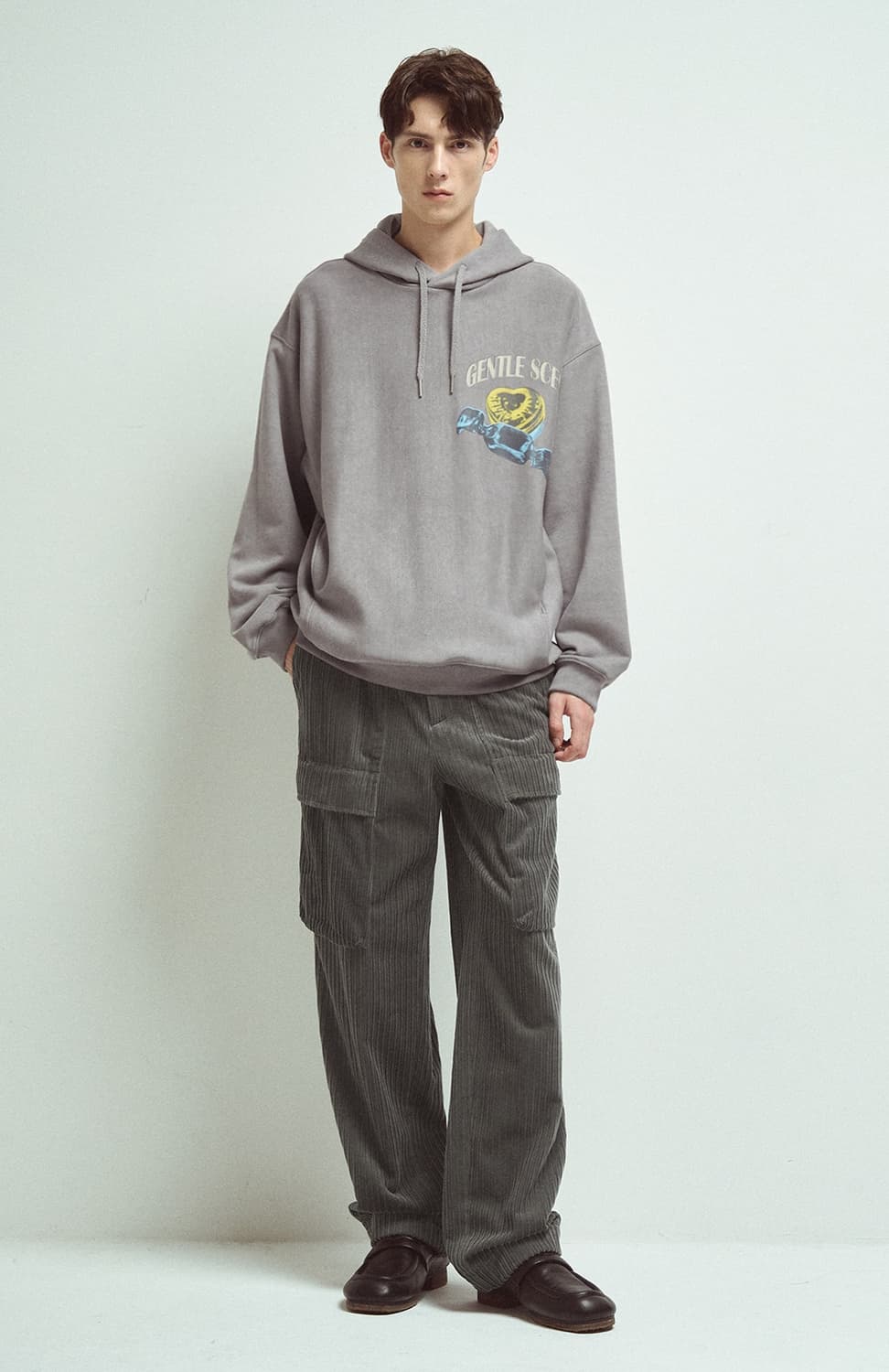 [정품] 타임옴므 23FW 가먼트다잉 오버핏 프린티드 그레이 남성 후드티 상품이미지8