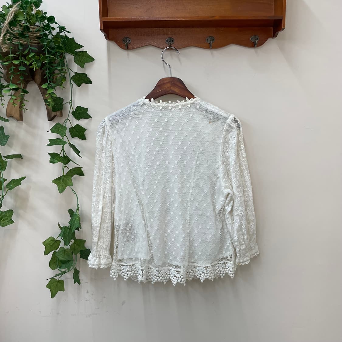 페어리 엔젤 아이보리 플라워 자수 시스루 레이스 가디건 상품이미지4