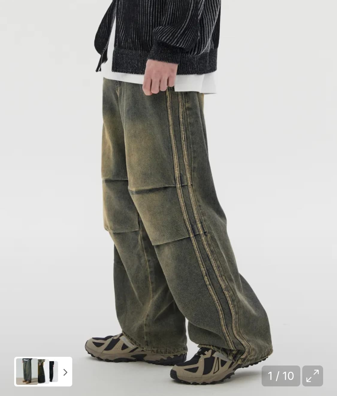 새상품) 트릴리온 파라슈트 트랙 라인 밴딩 데님 팬츠 샌드 블루 XL 상품이미지1