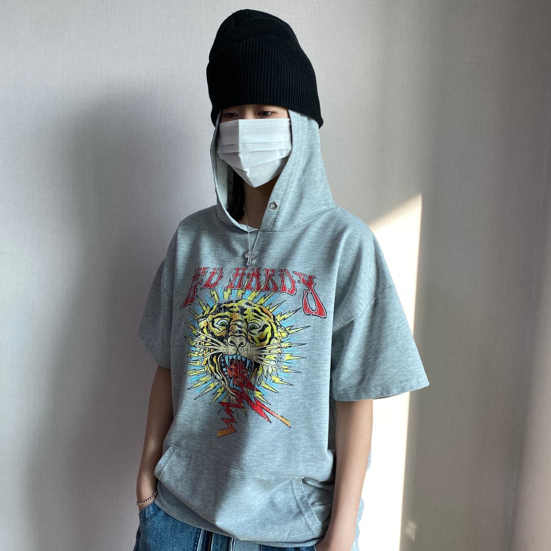 🐯 [에드하디] 빈티지 타이거 그래픽 반팔 후드티 상품이미지3