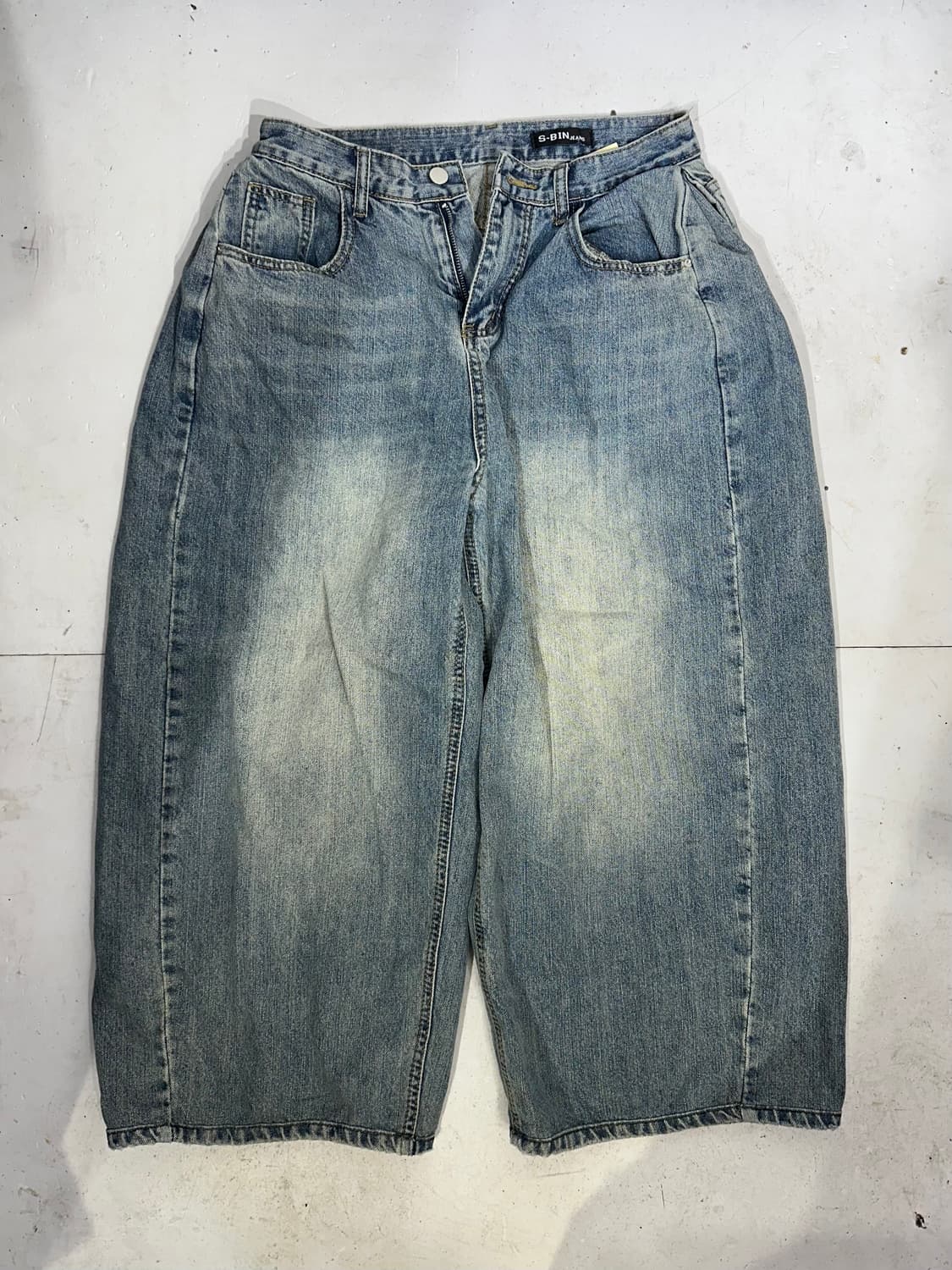 80s 빈티지 연청 와이드 벌룬 청바지 데님 팬츠 L 상품이미지4