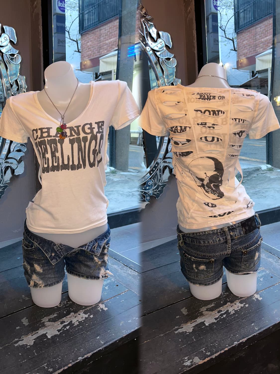 해골프린팅 거미줄 반팔티 y2k펑크갸루 상품이미지2