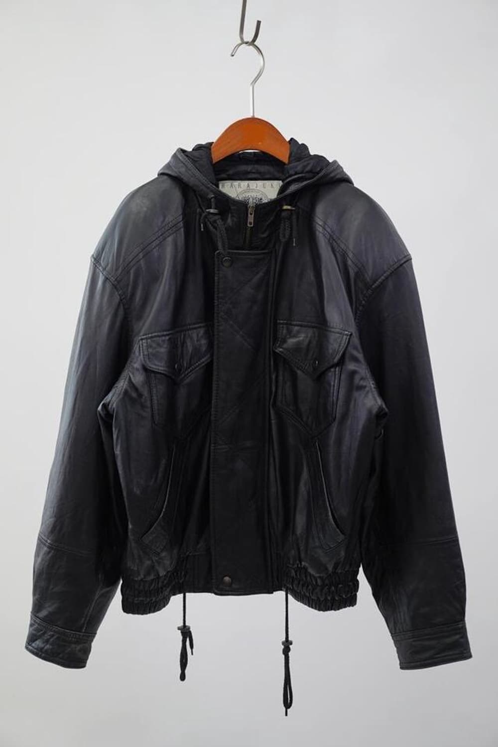90s 하라주쿠 레더 후드 봄버 자켓 상품이미지1