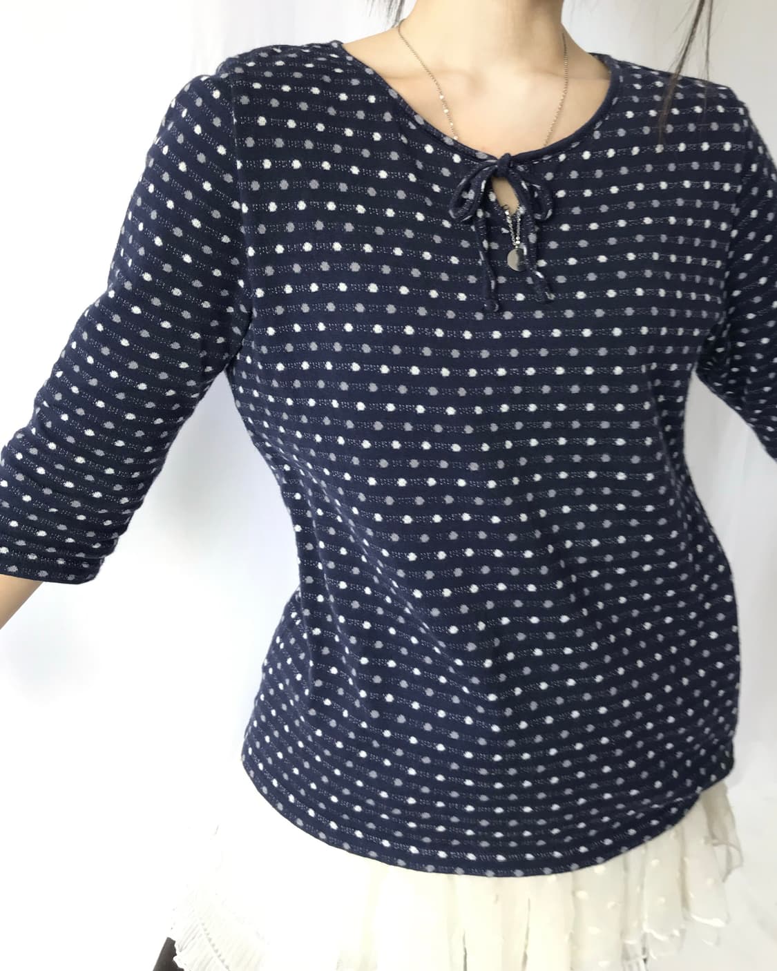 네이비 도트 리본 티 상품이미지4