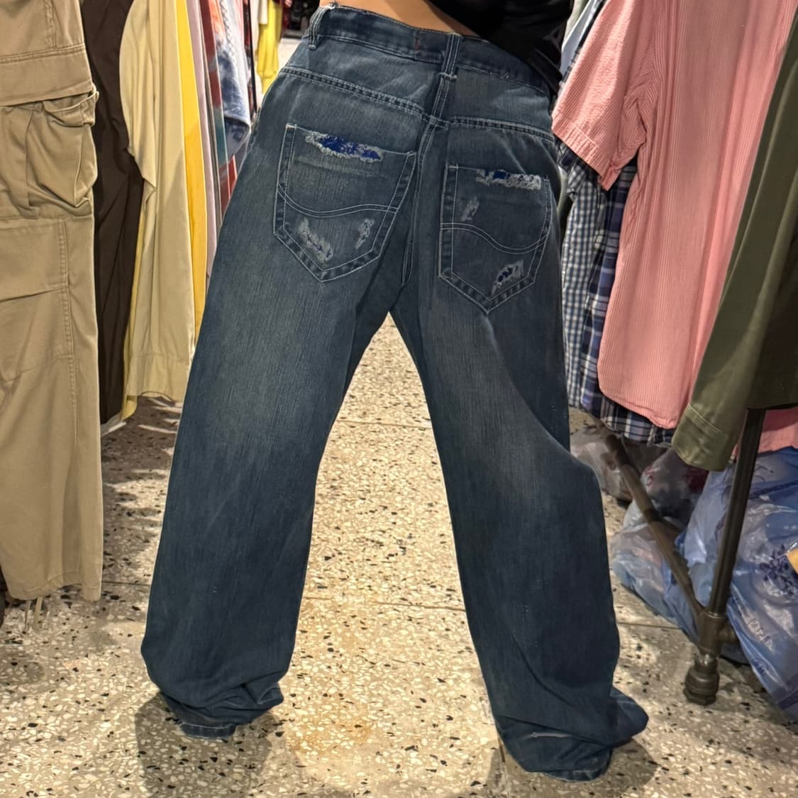 vintage 빈티지 스크레치 디테일 핀턱 와이드 데님 팬츠 상품이미지4