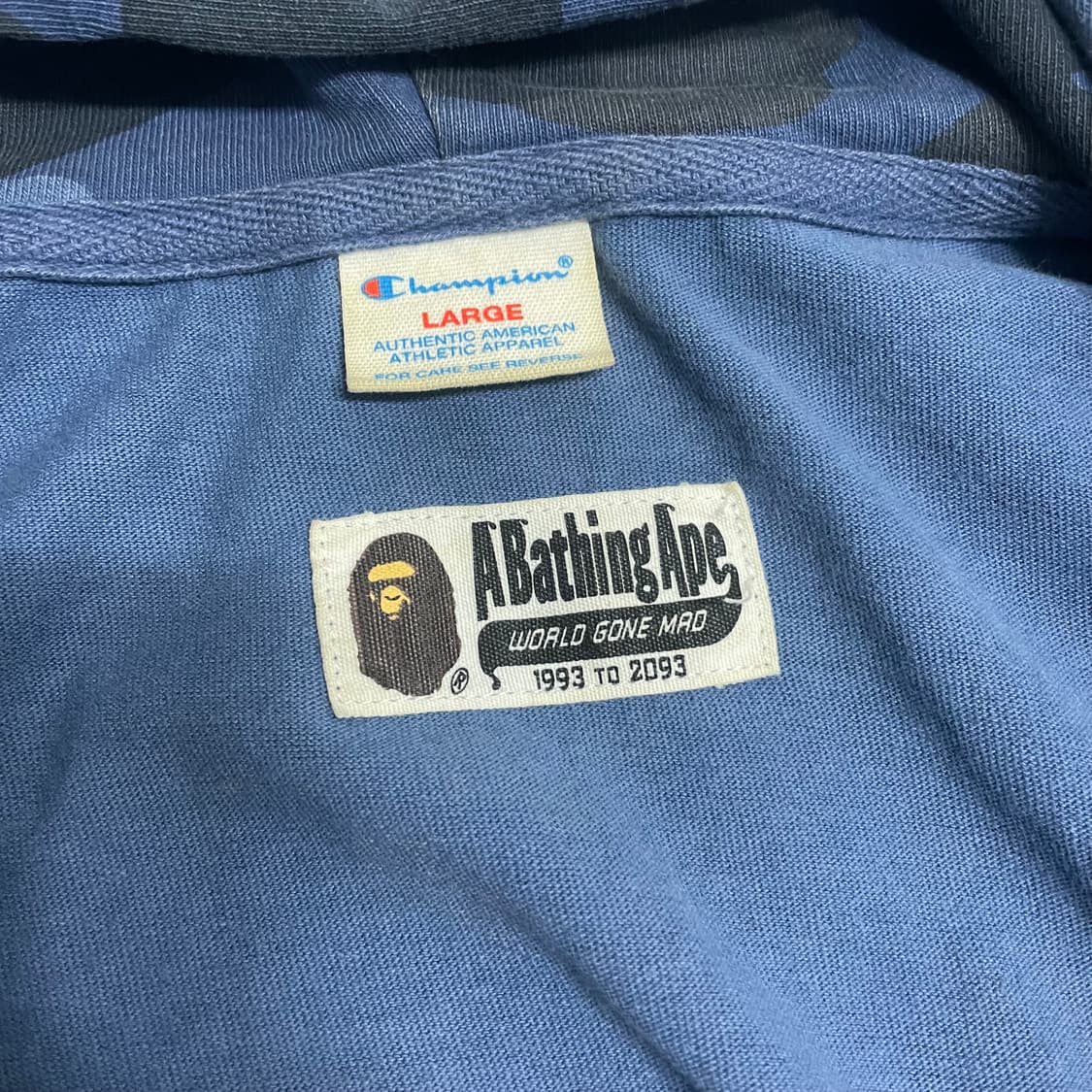 L) 베이프 X 챔피온 콜라보 청계 후드 집업 블루 상품이미지5
