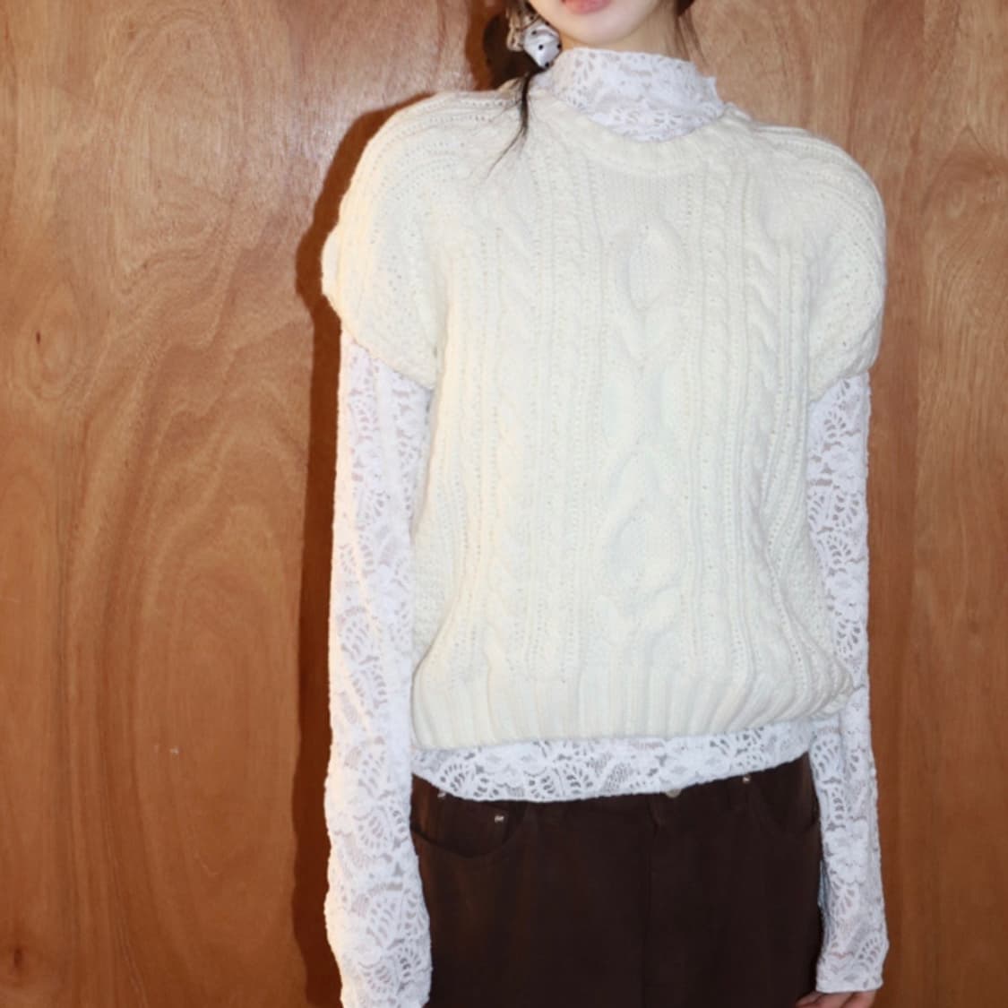 케이블 반팔 니트  상품이미지3